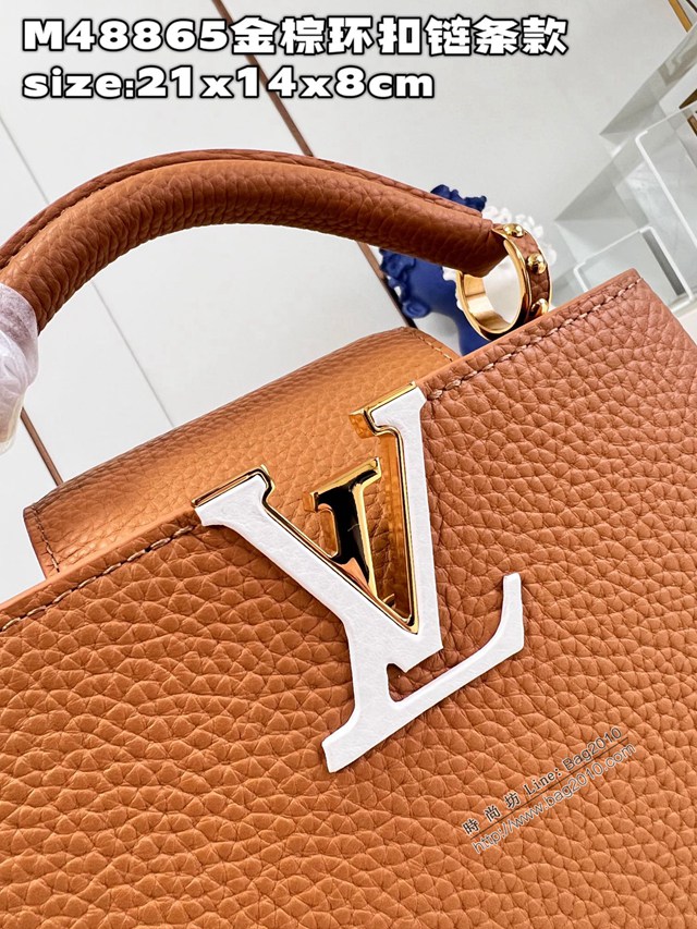 LV專櫃2023新款Capucines迷你手袋 M48865金棕環扣鏈條款 路易威登Taurillon皮革手提肩背女包 dn1257